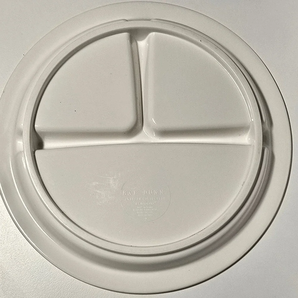 Rae Dunn Baby Melamine Toddler Child Divided 4 Plate Snacks Time For Snacks 8.5